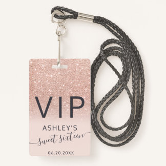 Rose gold Glitzer ombre Skript rot Sweet 16 VIP Ausweis