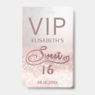 Rose gold Glitzer ombre Skript Sweet 16 VIP Ausweis