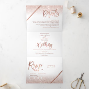 Rose Gold Glitzer ombre typografie Dreifach Gefaltete Einladung