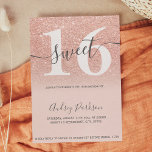 Rose Gold Glitzer Pastellrot Rosa Sweet 16 Einladung<br><div class="desc">Rose gold Glitzer pastellrot Rosa Drehbuch-Kalligraphie Typografie süße 16 Geburtstagsfeier Einladung .Perfekt für ein modernes elegantes 16 . Geburtstag Party.</div>