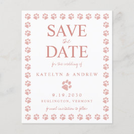 Rose Gold Glitzer Paw Print Save the Date Postkart