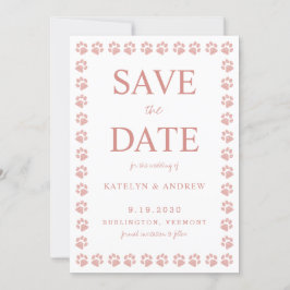 Rose Gold Glitzer Paw Print Wedding Save the Date Einladung