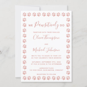 Rose Gold Glitzer Paw Prints Einladung Hochzeit