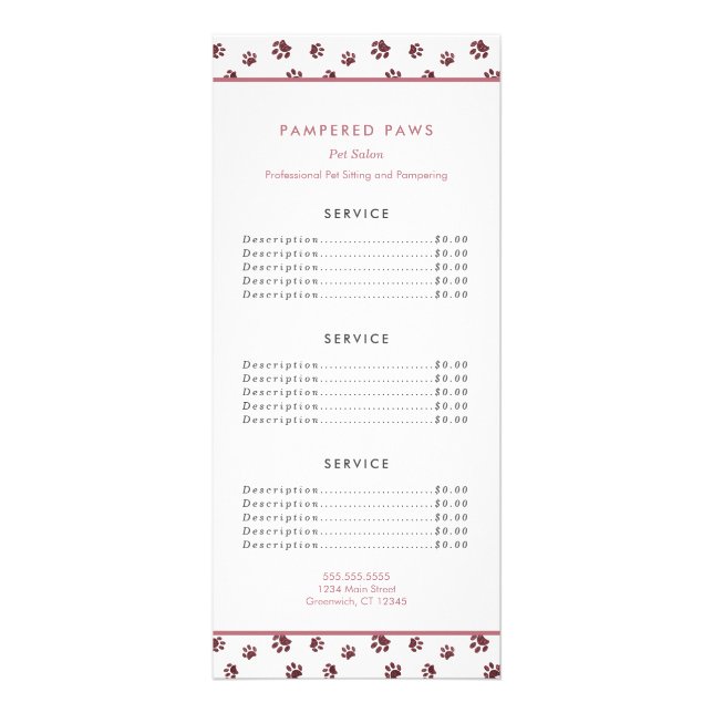 Rose Gold Glitzer Paw Prints Pet Salon Services Werbekarte (Vorne)