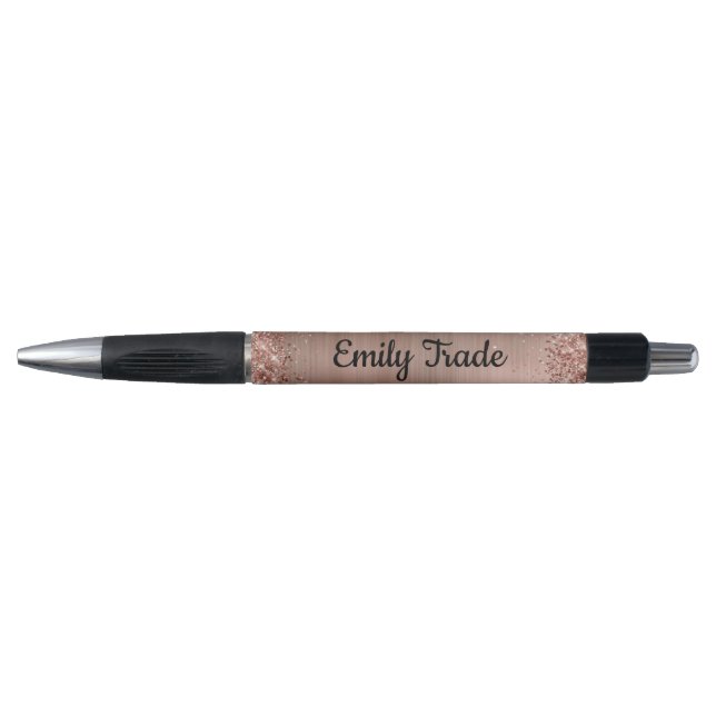 Rose Gold Glitzer Pen mit Personalisiertem Namen Kugelschreiber (Vorderseite)