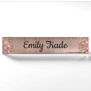 Rose Gold Glitzer Pen mit Personalisiertem Namen Namensplakette