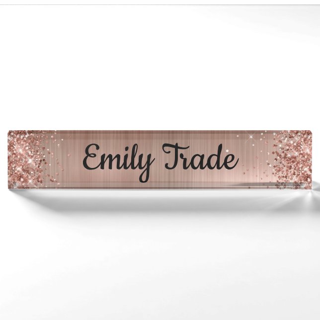 Rose Gold Glitzer Pen mit Personalisiertem Namen Namensplakette (Vorderseite)