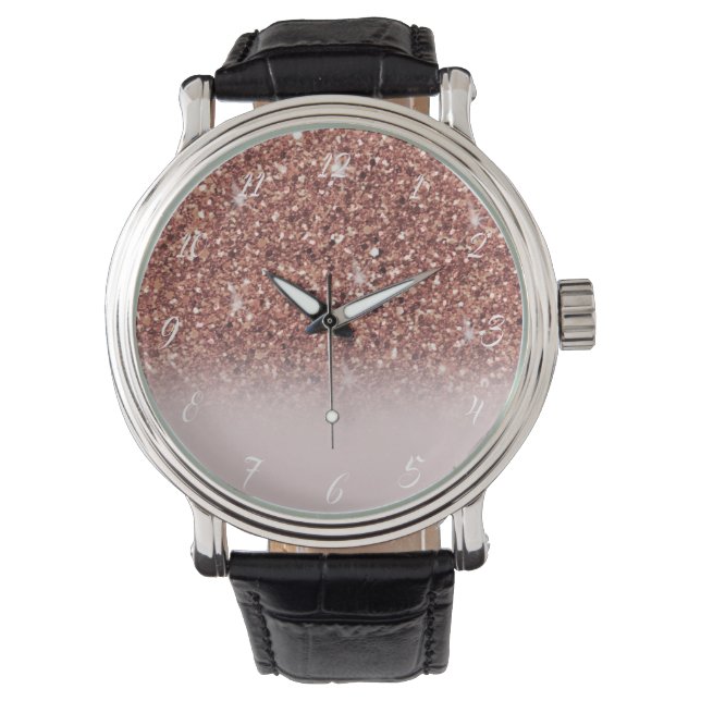 Rose Gold Glitzer Personalisiert Name Armbanduhr (Vorderseite)
