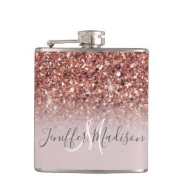 Rose Gold Glitzer Personalisiert Name              Flachmann