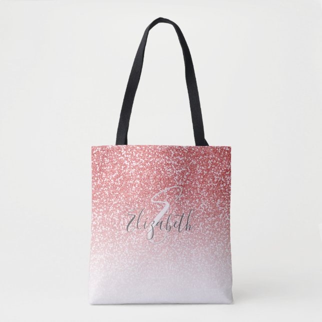 Rose Gold Glitzer Personalisiert Name Monogramm Tasche (Vorderseite)