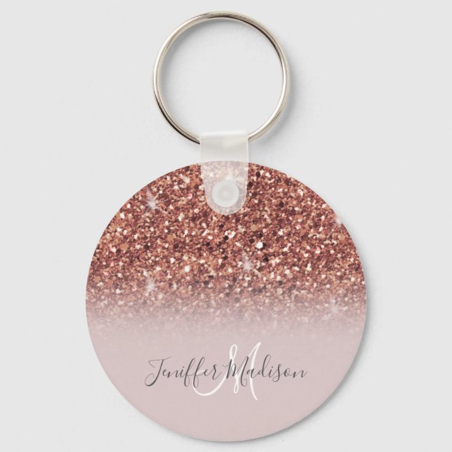 Rose Gold Glitzer Personalisiert Name Schlüsselanhänger (Vorderseite)