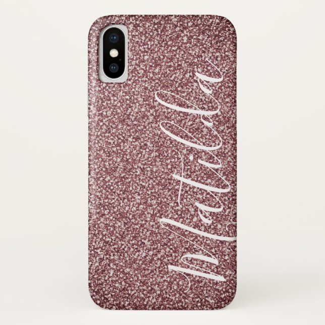 Rose Gold Glitzer Personalisiert Name Script Case-Mate iPhone Hülle (Rückseite)