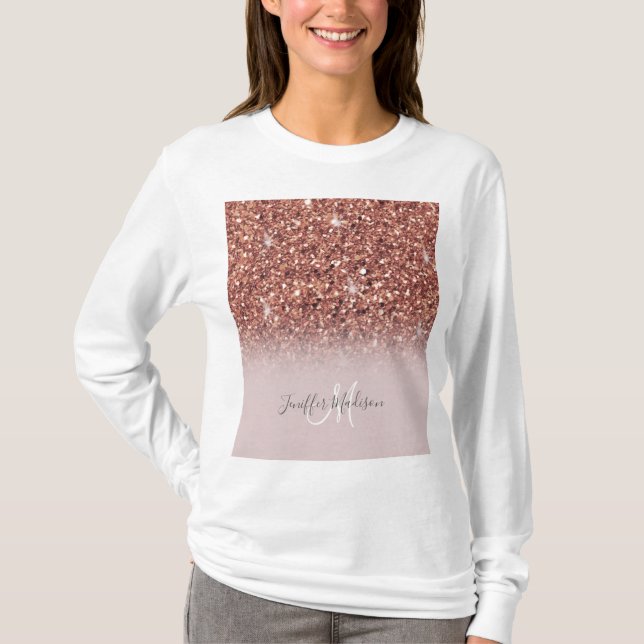 Rose Gold Glitzer Personalisiert Name              T-Shirt (Vorderseite)