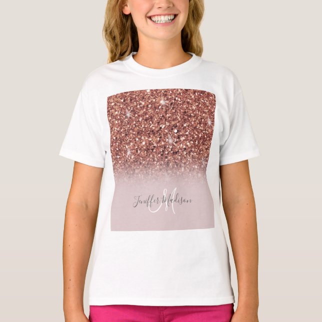 Rose Gold Glitzer Personalisiert Name              T-Shirt (Vorderseite)