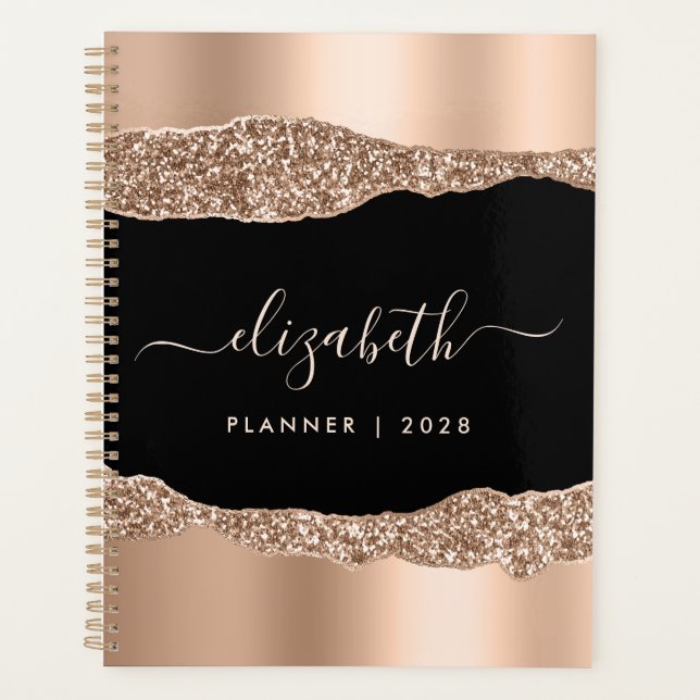 Rose Gold Glitzer Personalisiert Planer (Vorderseite)