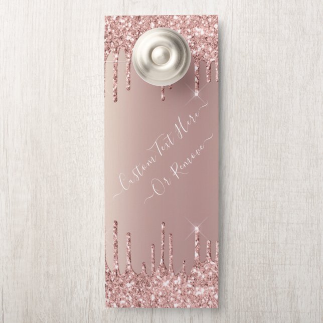 Rose Gold Glitzer Personalisierte Texttür Gefahr Türanhänger (Auf Knauf)