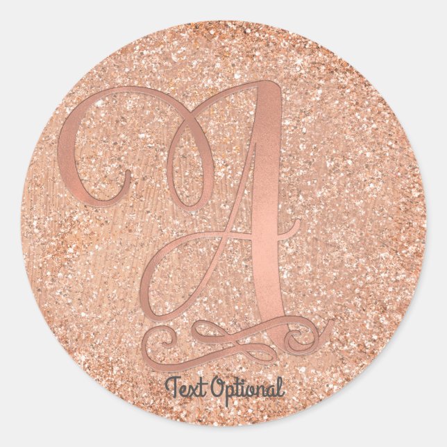 Rose Gold Glitzer Personalisierter Anfangsbuchstab Runder Aufkleber (Vorderseite)