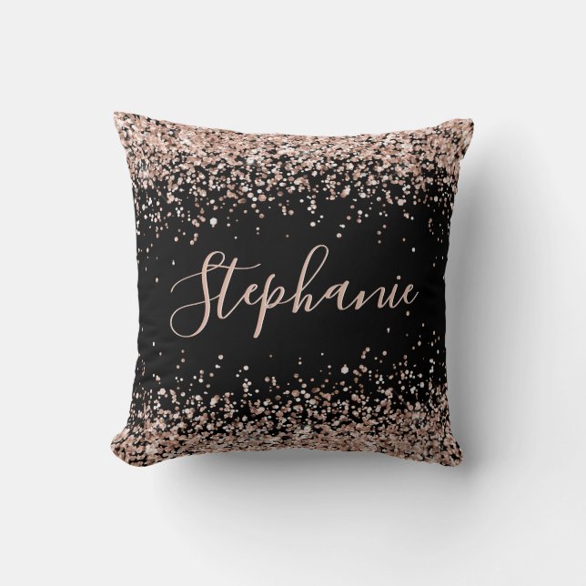 Rose Gold Glitzer Personalisierter Name Kissen (Vorderseite)