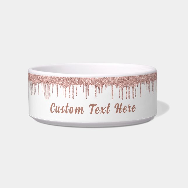 Rose Gold Glitzer Pet Bowl mit benutzerdefiniertem Napf (Vorderseite)