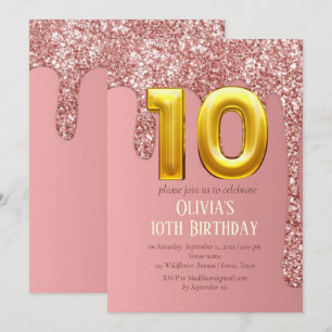 Rose Gold Glitzer Pink Girl Girly 10. Geburtstag Einladung