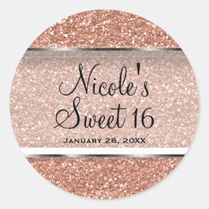 Rose Gold Glitzer Pink Glam Wedding Party Gefallen Runder Aufkleber