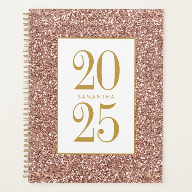 Rose Gold Glitzer Pink Luxe Look Personalisiert 20 Planer (Vorderseite)