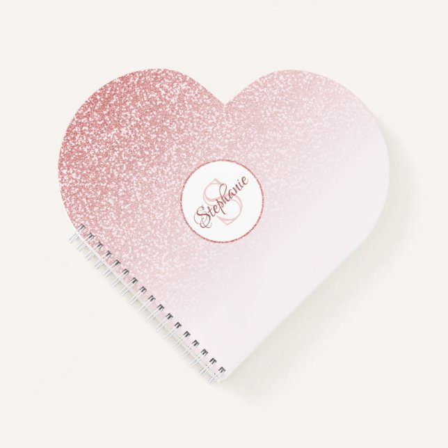 Rose Gold Glitzer Pink Ombre Monogram Notizbuch (Vorderseite)