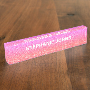 Rose Gold Glitzer Pink White Ombre Monogram Girl Namensplakette