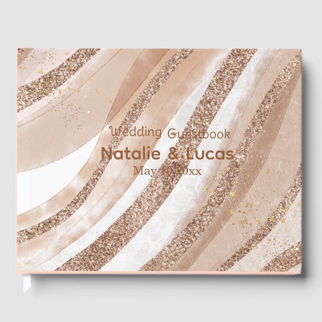 Rose Gold Glitzer Pinseldesign Gästebuch (Vorderseite)