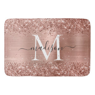 Rose Gold Glitzer Pinselmetall Monogram Script Badematte