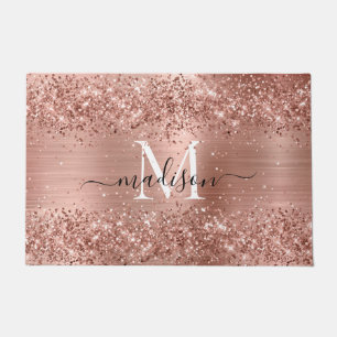 Rose Gold Glitzer Pinselmetall Monogram Script Fußmatte