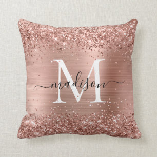 Rose Gold Glitzer Pinselmetall Monogram Script Kissen