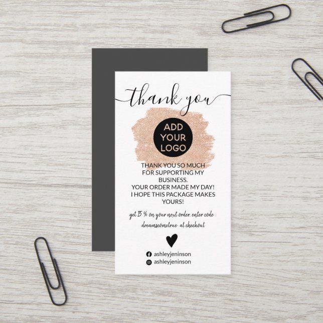 Rose gold Glitzer Pinselstrich Logo-Bestellung Vie Visitenkarte (Vorderseite/Rückseite Beispiel)
