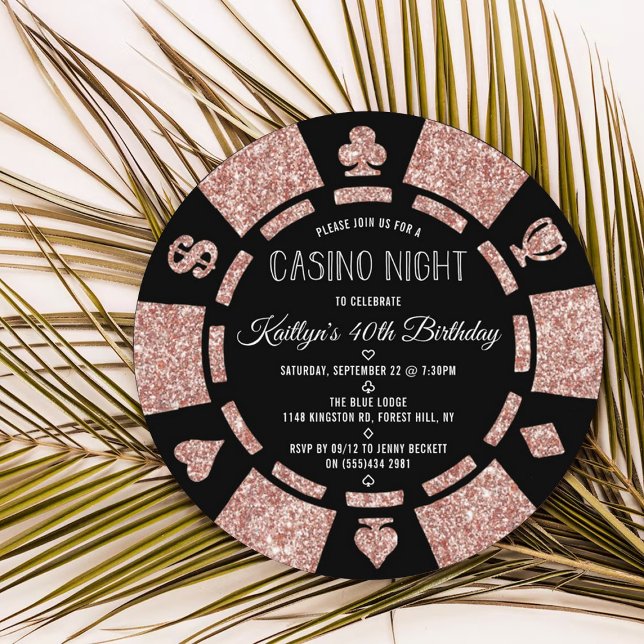 Rose Gold Glitzer Poker Chip Casino Night Party Einladung (Von Creator hochgeladen)