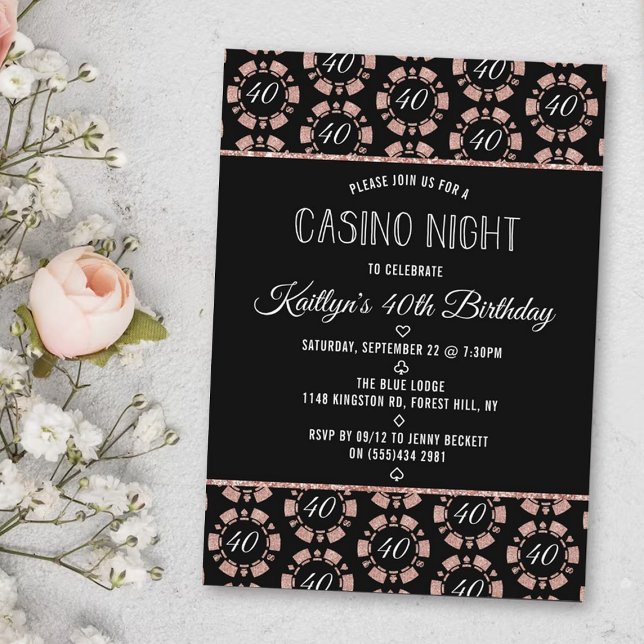 Rose Gold Glitzer Poker Chip Casino Night Party Einladung (Von Creator hochgeladen)
