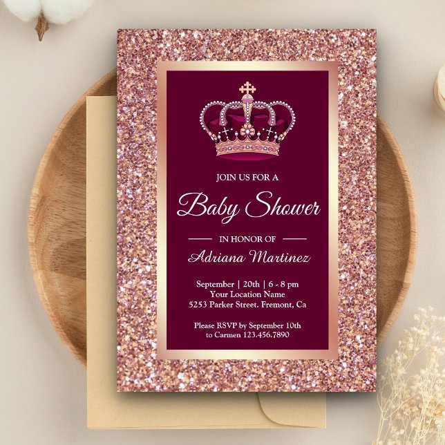 Rose Gold Glitzer Princess Crown Pink Baby Dusche Einladung (Von Creator hochgeladen)