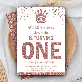 Rose Gold Glitzer Princess Einladung zum ersten Ge
