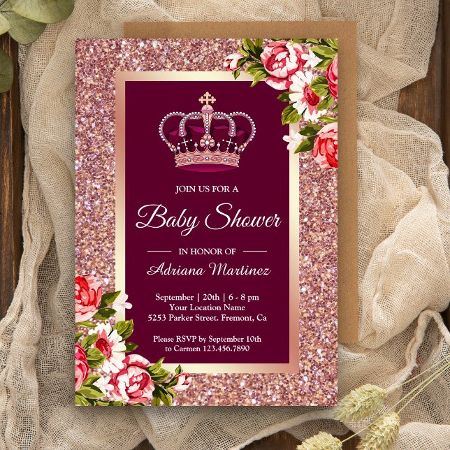 Rose Gold Glitzer Princess Pink Floral Baby Dusche Einladung (Von Creator hochgeladen)