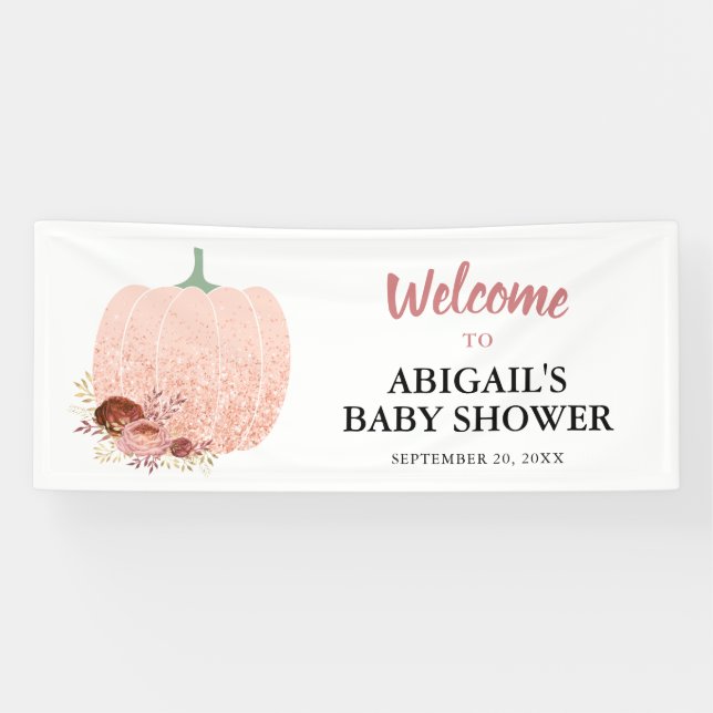 Rose Gold Glitzer Pumpkin Baby Dusche Willkommen Banner (Horizontal)