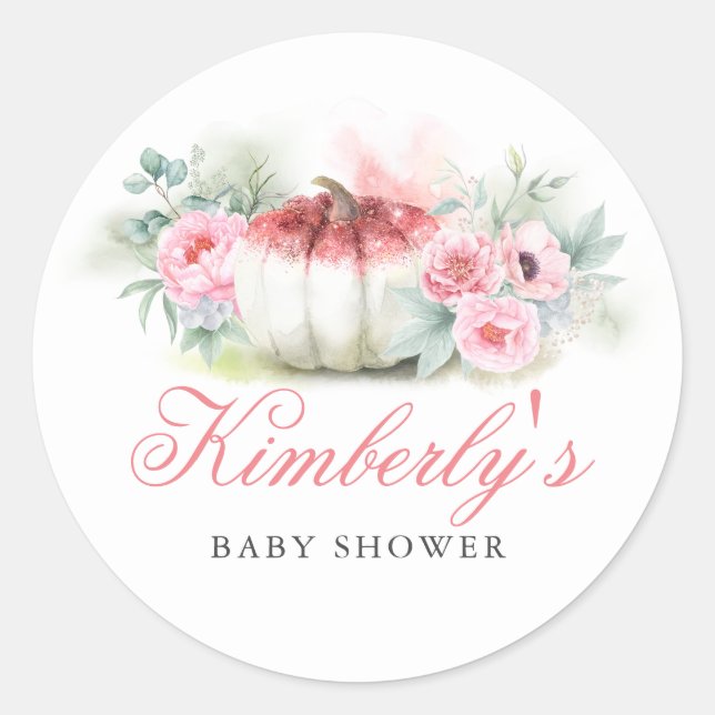 Rose Gold Glitzer Pumpkin Fall Baby Dusche Runder Aufkleber (Vorderseite)