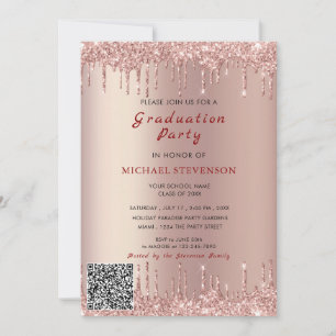 Rose Gold Glitzer QR Code Abschluss Einladung