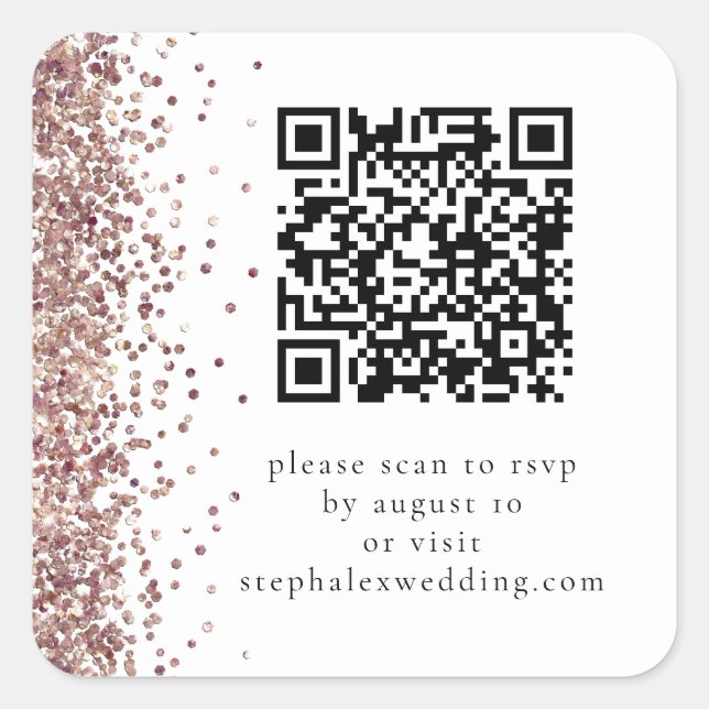 Rose Gold Glitzer QR Code für UAWG Wedding Quadratischer Aufkleber (Vorderseite)
