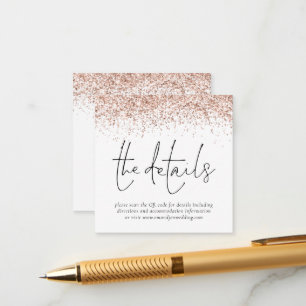 Rose Gold Glitzer QR Code Hochzeitdetails Begleitkarte