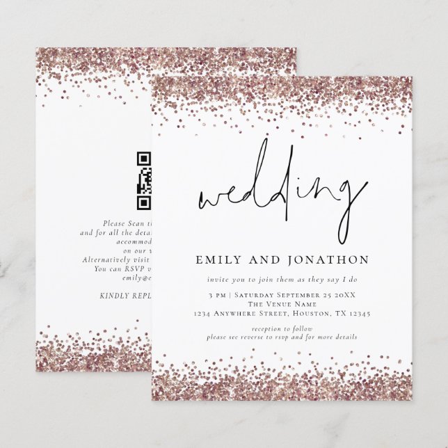 Rose Gold Glitzer QR Informelle Hochzeit (Vorne/Hinten)