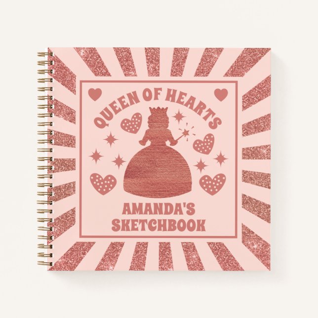Rose Gold Glitzer Queen of Hearts Kinder Sketchboo Notizbuch (Vorderseite)