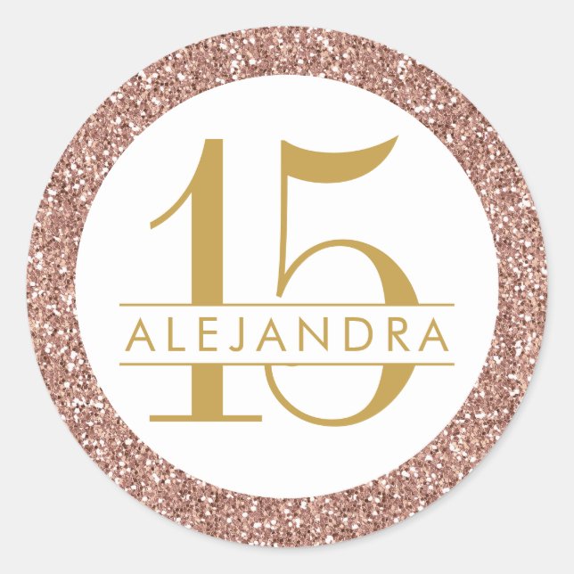 Rose Gold Glitzer Quince Años Gefallen Sticker-Lab Runder Aufkleber (Vorderseite)