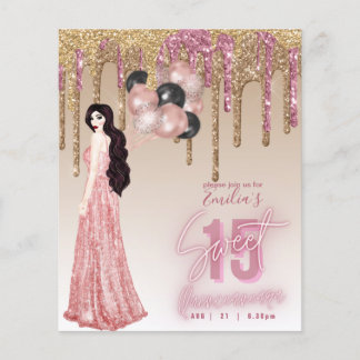 Rose Gold Glitzer Quinceanera Brünett Flyer