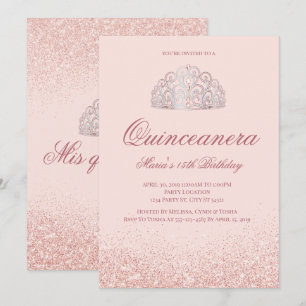 Rose Gold Glitzer Quinceanera Einladungen