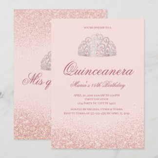 Rose Gold Glitzer Quinceanera Einladungen