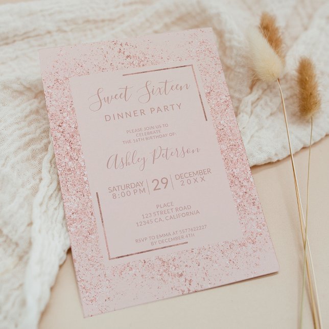 Rose Gold Glitzer Rahmen pastellfarben Rosa süß 16 Einladung (Rose gold glitter frame pastel blush pink sweet 16 invitation)